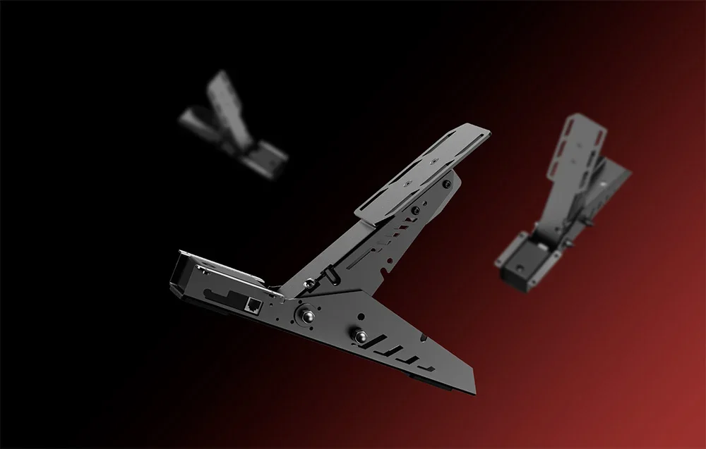 Three PXN clutch pedals arranged on a black and red background shown from different perspectives