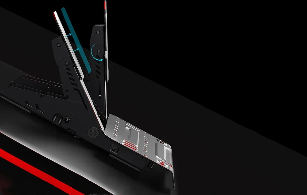 2 žaidimų vairo pedalai iš šono ant juodo fono.