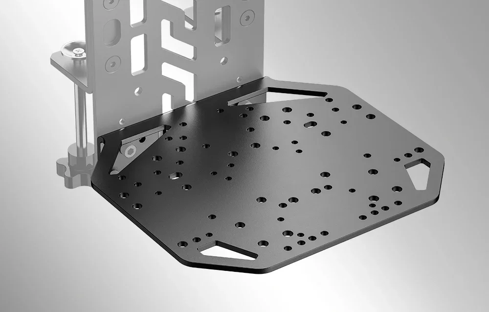 Close-up of black mounting plate base on gray background