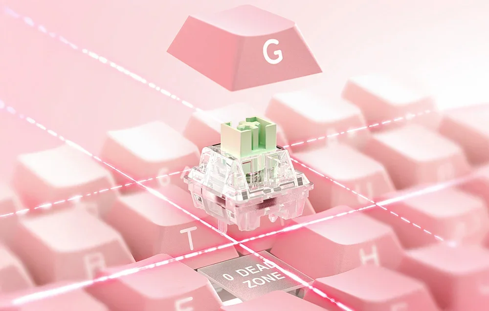 Green switch over pink keyboard