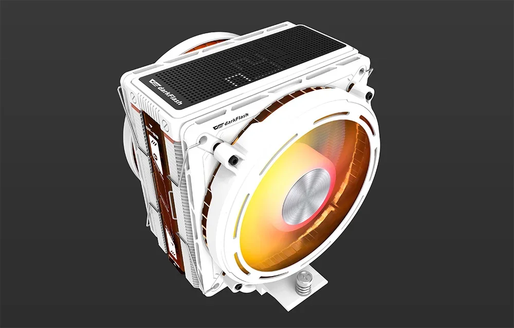 Darkflash aktyvus aušintuvas su apšvietimu ir LED ekranu juodame fone