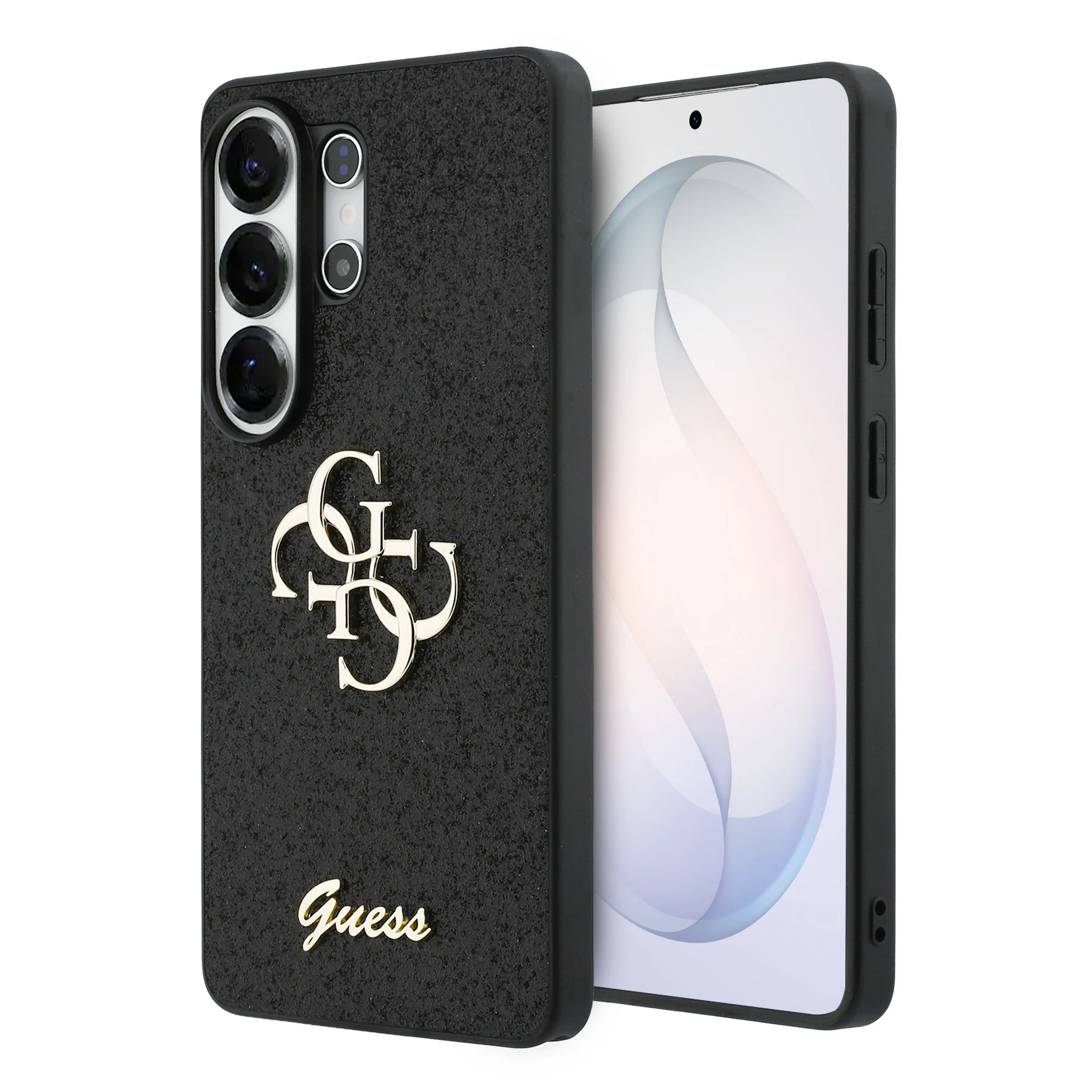 Чёрный сверкающий чехол Guess на Samsung Galaxy S26 Ultra