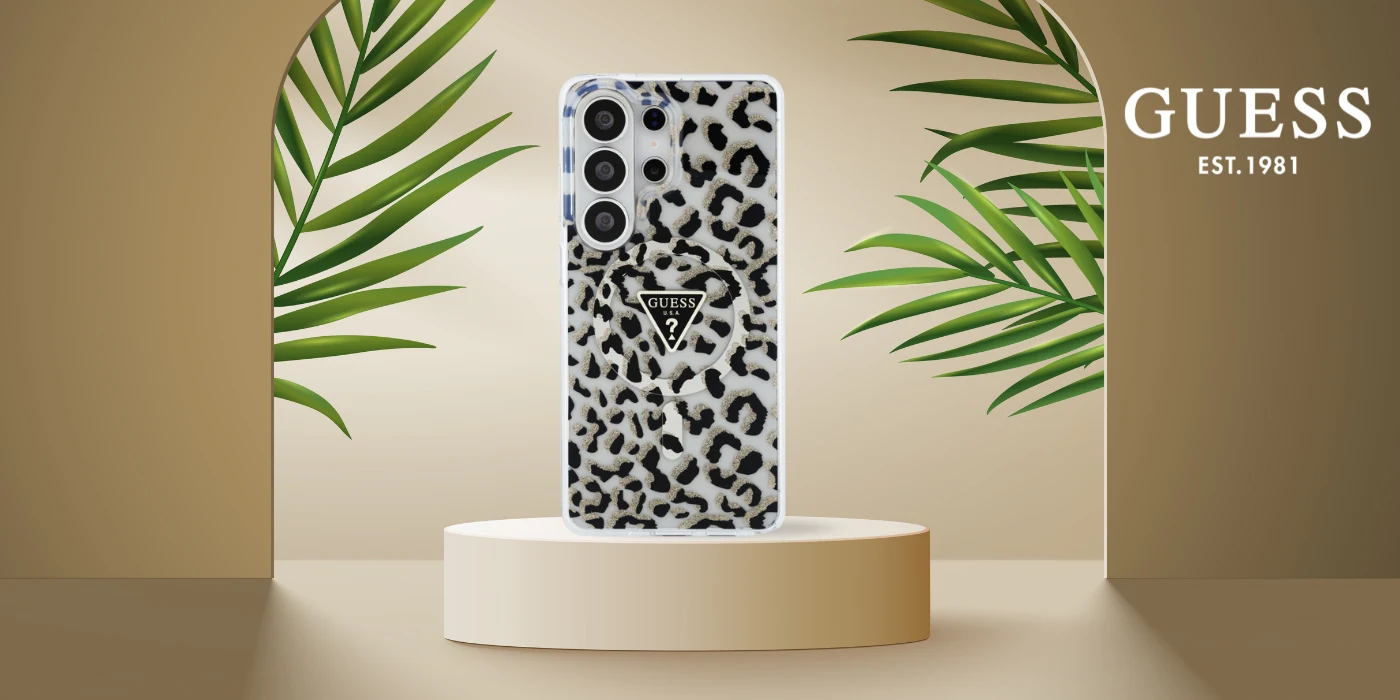 „Guess IML Leopard Triangle MagSafe“ dėklas, skirtas „Samsung Galaxy S26 Ultra“