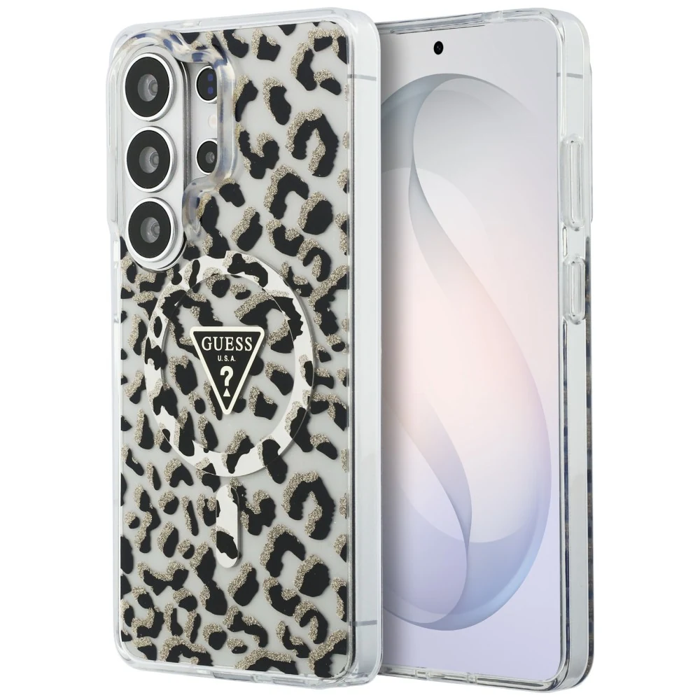 Leopardo rašto „Guess“ dėklas ant „Samsung Galaxy S26 Ultra“
