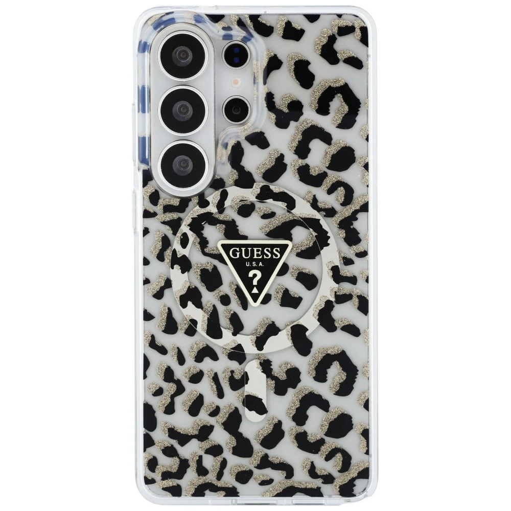 „MagSafe“ žiedas ant leopardo rašto „Guess“ dėklo