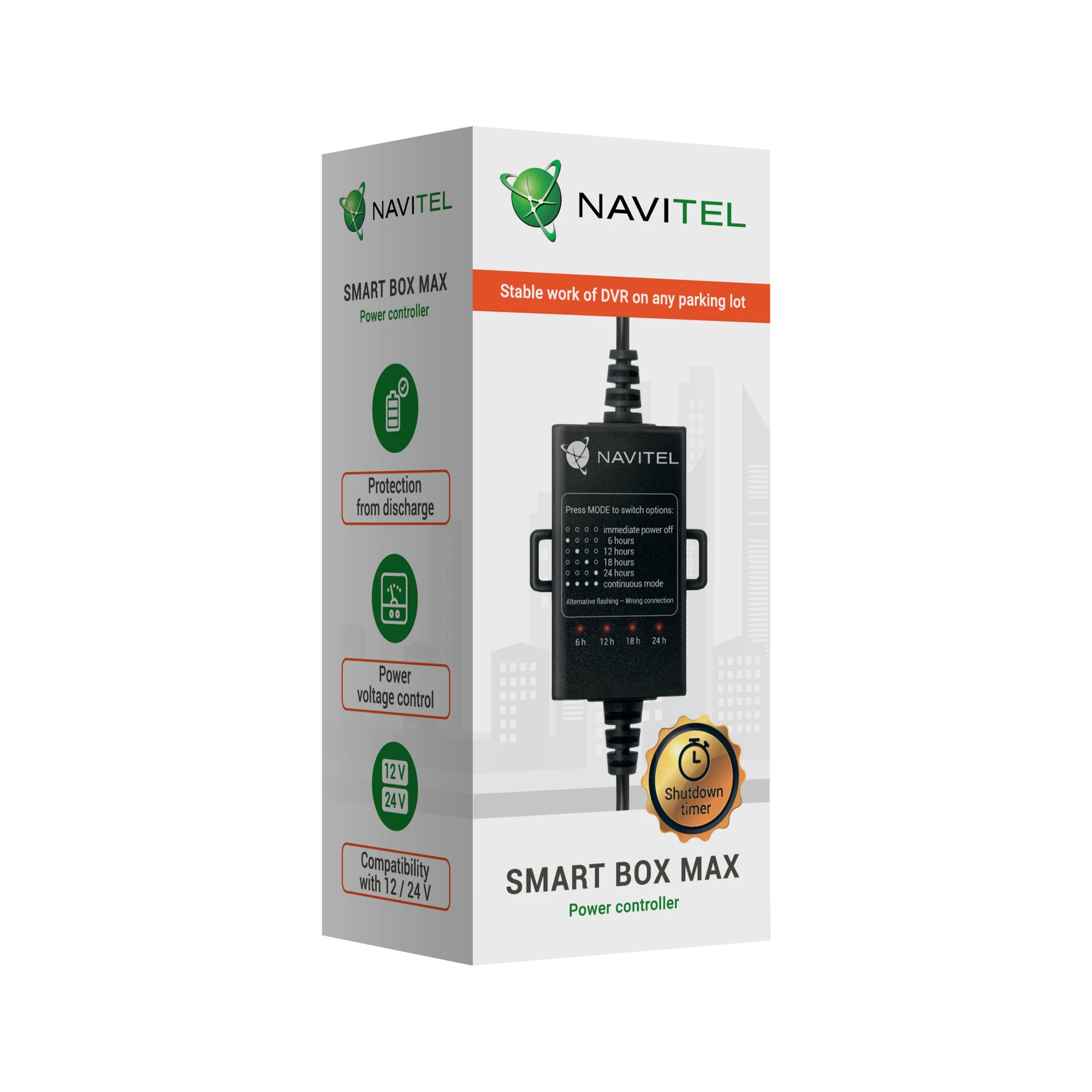 „NAVITEL Smart Box Max“ maitinimo adapterio pakuotė.