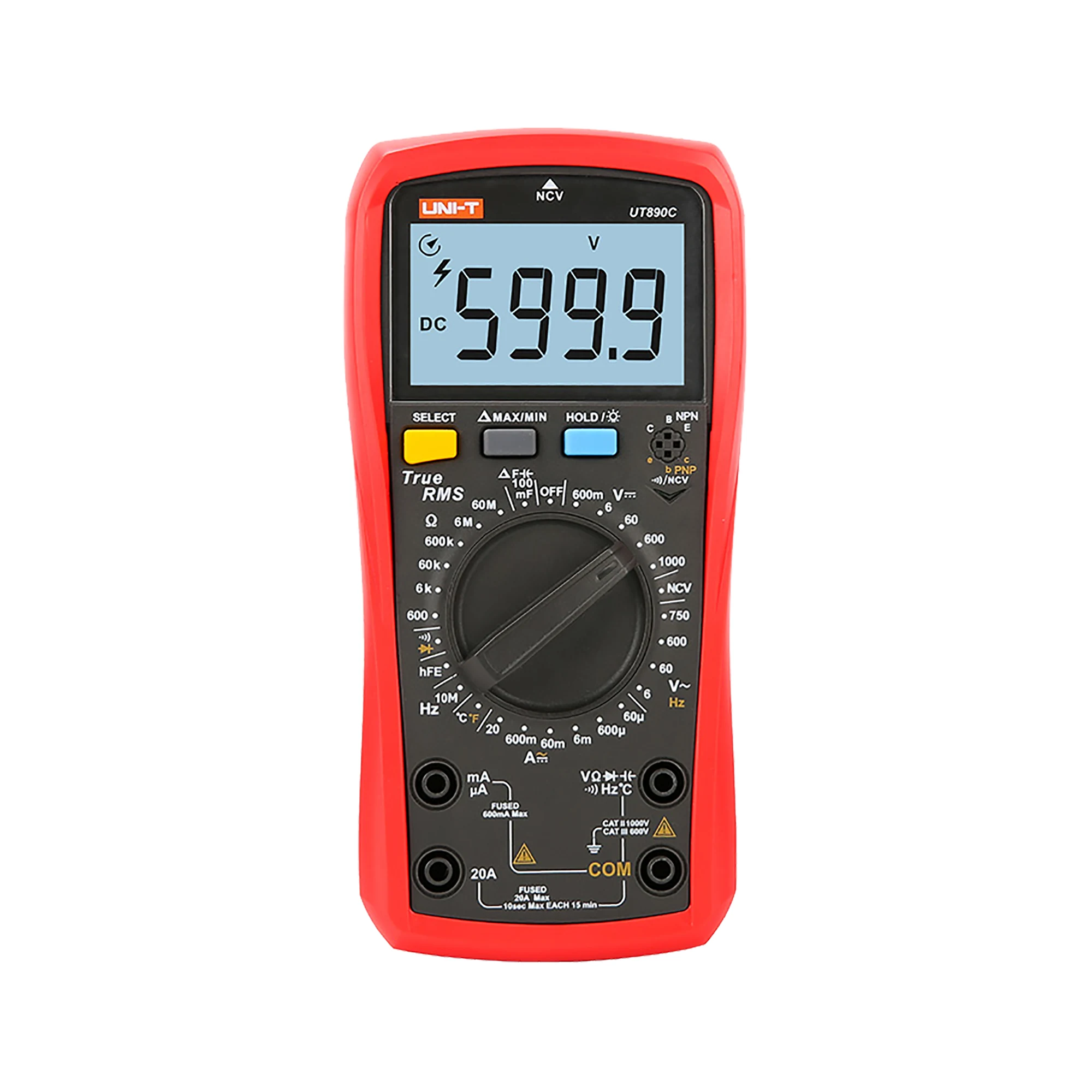 Uni-T UT890C multimetro priekiniai valdikliai ir ekranas