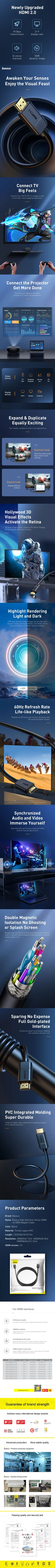 Baseus HDMI 2.0 1 m kabelis, juodas