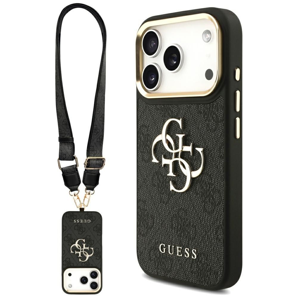 GUESS dėklas telefonui IPHONE 17 Pro (PU W/ Big 4G Classic & Big Strap Metal Buttons) juodas