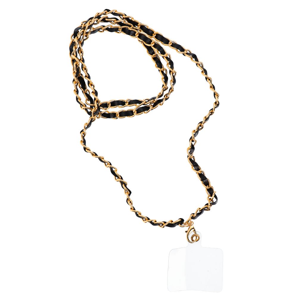 STRAP telefono dirželis, telefono pakabukas / virvelės ilgis 116 cm (58 cm kilpoje) / ant kaklo – juodas