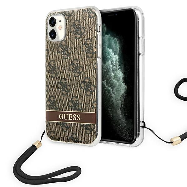 Guess GUOHCN61H4STW iPhone 11 rudas/rudas kietas dėklas 4G Print Dirželis