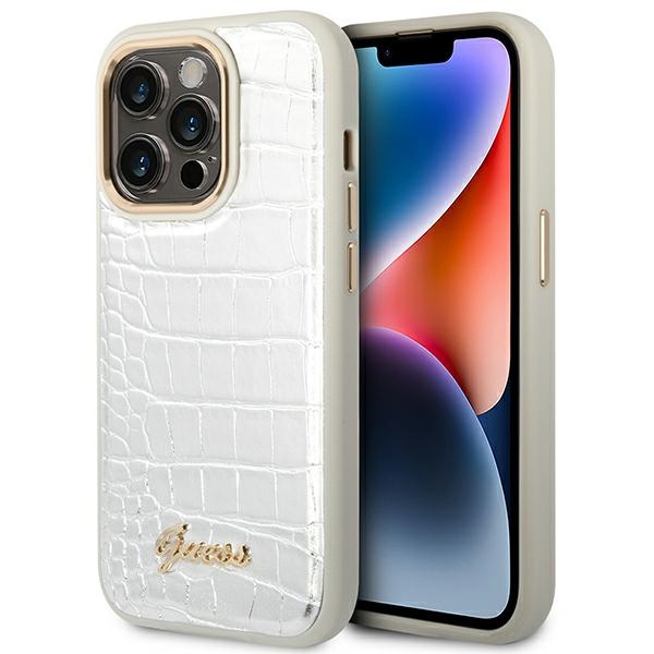 Guess Croco Collection dėklas telefonui iPhone 14 Pro 6.1 - sidabrinis