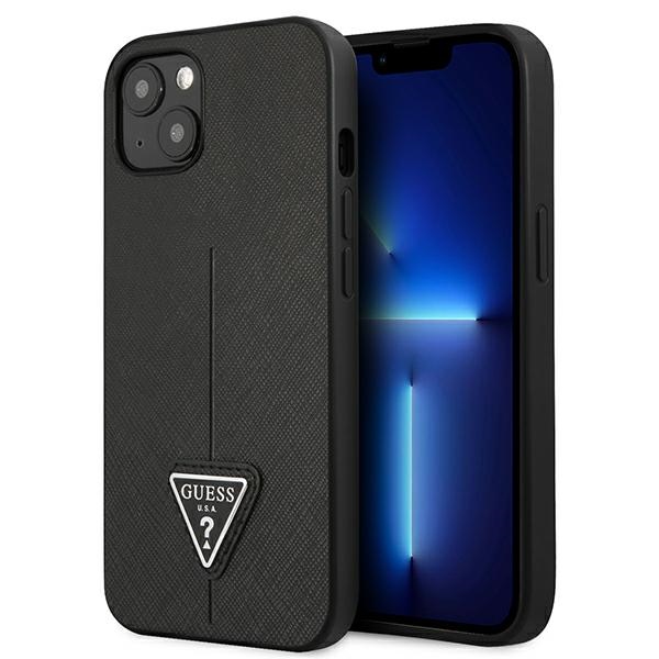 Guess GUHCP14MPSATLK iPhone 14 Plus 6.7 "juodas/juodas kietas dėklas SaffianoTriangle Logo