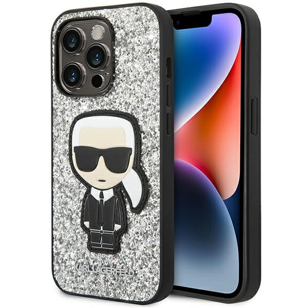 Karl Lagerfeld KLHCP14LGFKPG iPhone 14 Pro 6.1 kietasis dėklas sidabrinis blizgios dalelės Ikonik