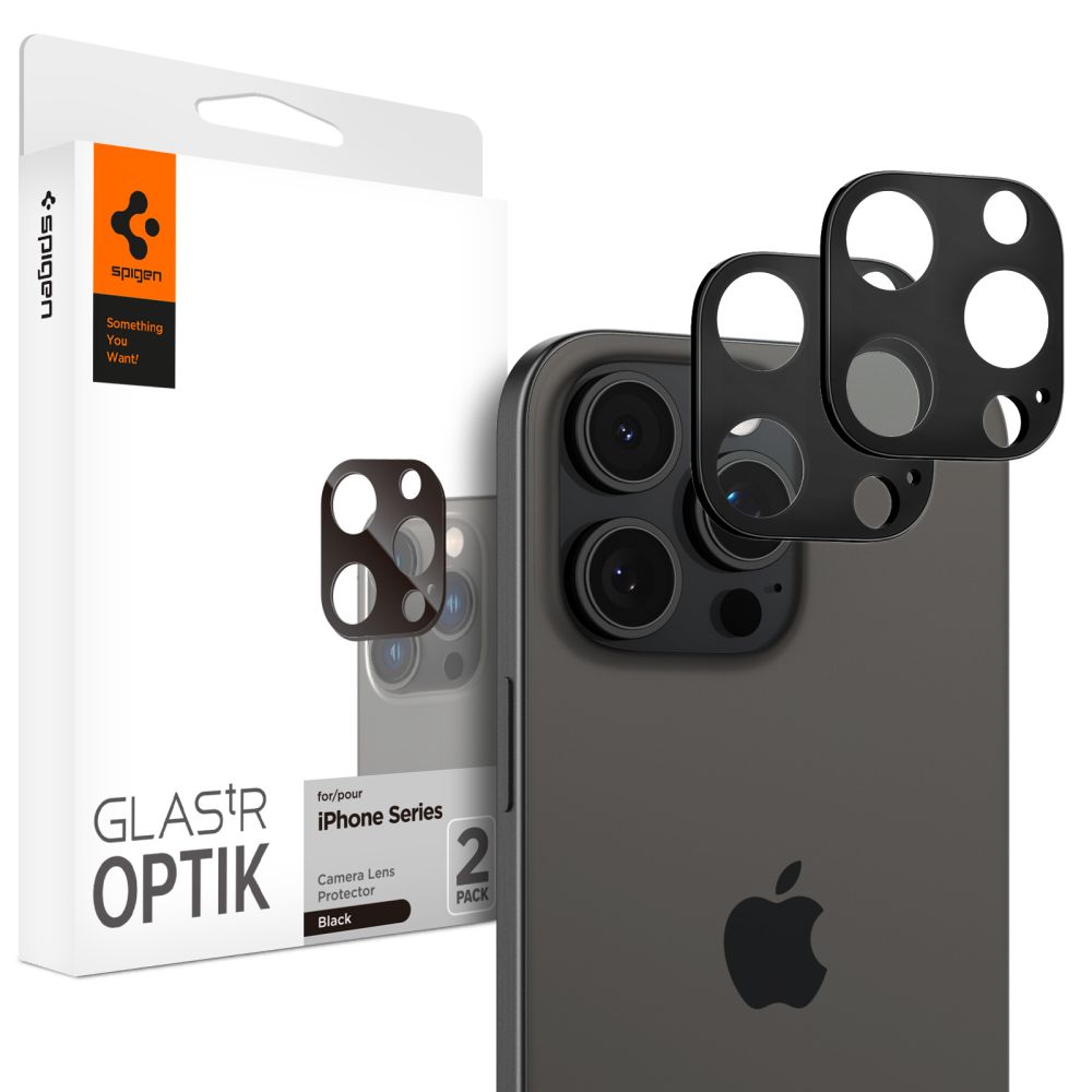 Spigen Optik.tR Apsauginis stiklas kamerai iPhone 14 Pro / Pro Max / 15 Pro / Pro Max / 16 Pro / Pro Max - Juodas 2 vnt.