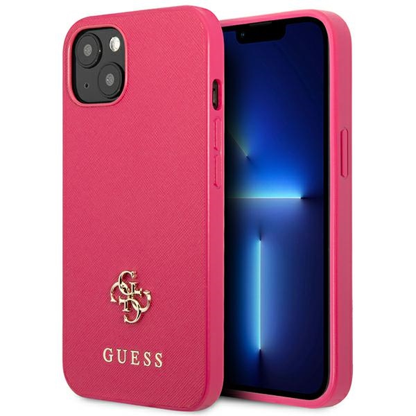 Guess Saffiano 4G Small Metal Logo dėklas telefonui iPhone 13 mini - rožinė