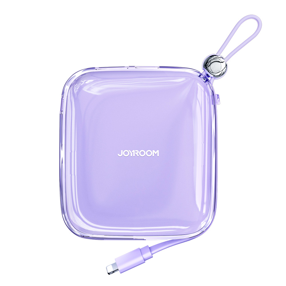 Joyroom išorinė baterija 10000mAh Jelly Series 22.5W su įmontuotu Lightning kabeliu violetinė (JR-L003)
