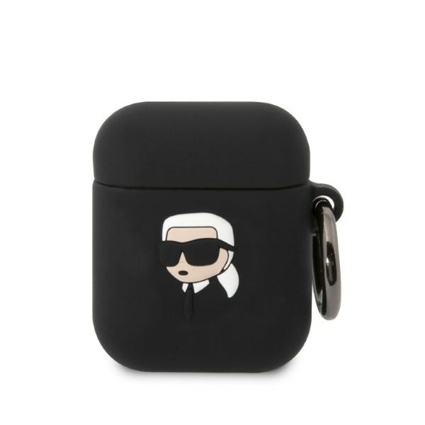 Karl Lagerfeld KLA2RUNIKK AirPods 1/2 dėklas juodas/juodas silikoninis Karl galva 3D