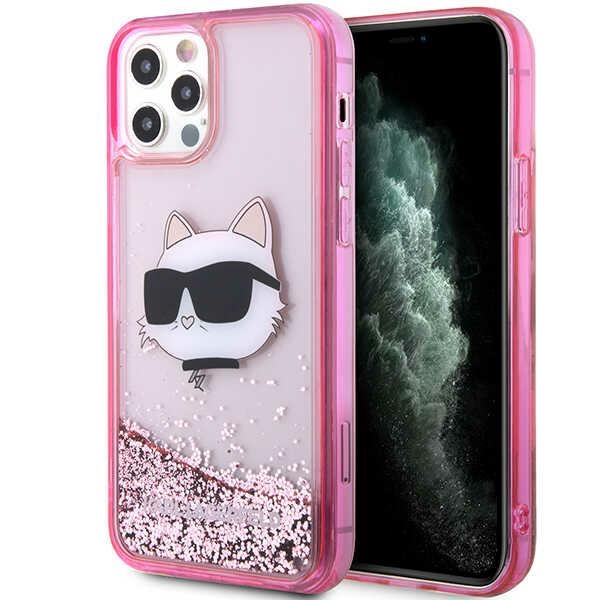 Karl Lagerfeld KLHCP12MLNCHCP iPhone 12/12 Pro 6.1" rožinis/rožinis kietas dėklas Blizgantis Choupette Galva