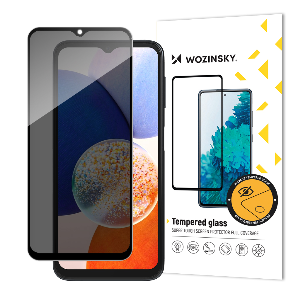 Wozinsky Privacy Glass grūdintas stiklas Samsung Galaxy A14 5G / Galaxy A14 su Anti Spy privatumo filtru