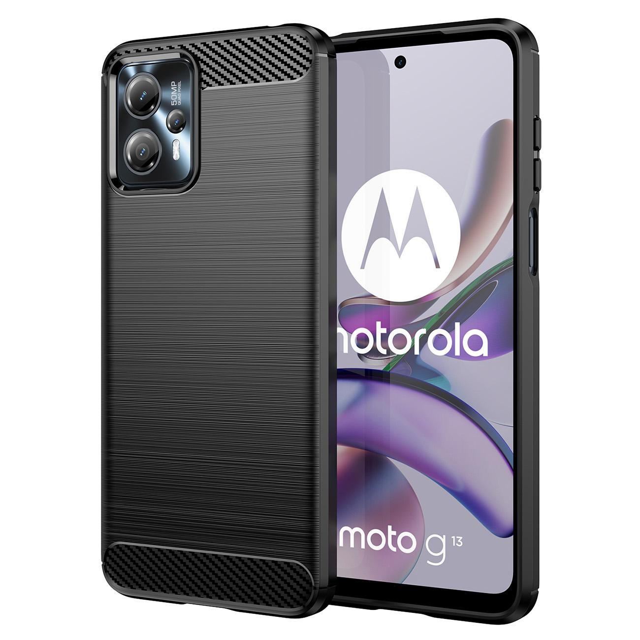 Carbon dėklas Motorola Moto G13 lankstus silikoninis anglies dėklas juodas