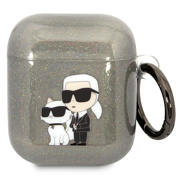 Karl Lagerfeld KLA2HNKCTGK Airpods 1/2 dėklas juodas/juodas Blizgučiai Karl&Choupette