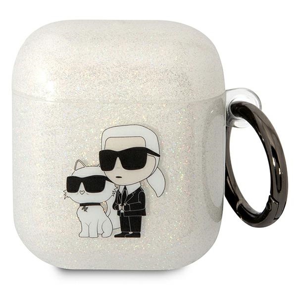 Karl Lagerfeld KLA2HNKCTGT Airpods 1/2 dėklas permatomas Blizgučiai Karl&Choupette