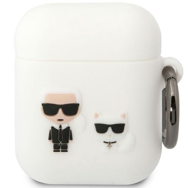 Karl Lagerfeld KLACA2SILKCW AirPods 1/2 dėklas baltas/baltas Silikoninis Karl & Choupette