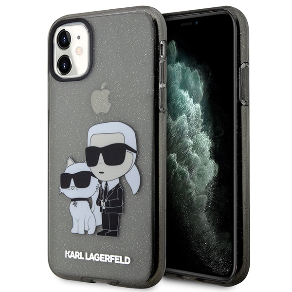 Karl Lagerfeld KLHCN61HNKCTGK iPhone 11 / Xr 6.1" juodas/juodas kietas dėklas Blizgučiai Karl&Choupette