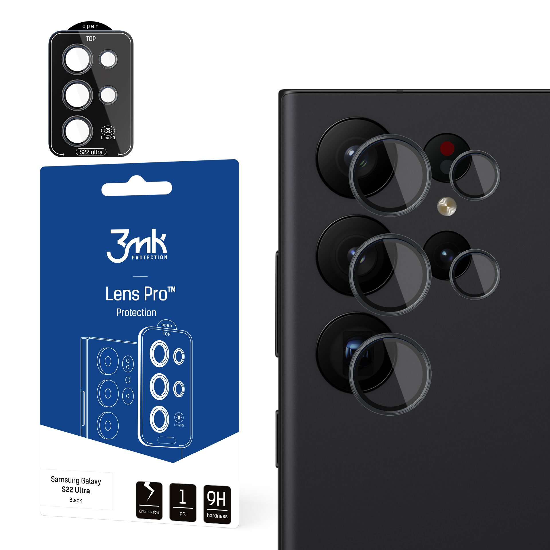 Samsung Galaxy S22 Ultra 5G - 3mk objektyvo apsauga Pro juodas