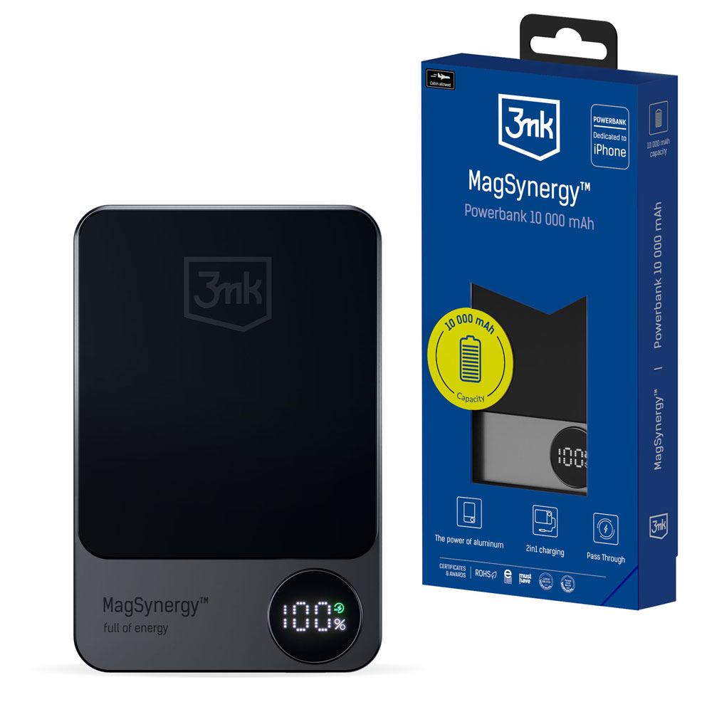Išorinė baterija 3mk MagSynergy 10000 mAh indukcinis su MagSafe - juoda