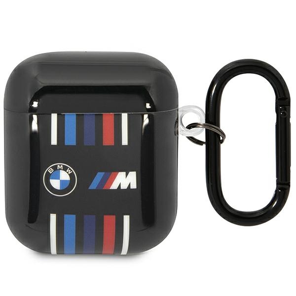 BMW BMA222SWTK AirPods 1/2 dėklas juodas/juodas su daugiaspalvėmis linijomis