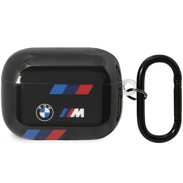 BMW BMAP222SOTK AirPods Pro 2 kartos dėklas juodas/juodas su trispalvėmis juostomis