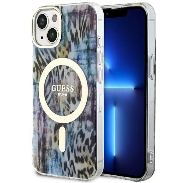 Guess Leopard Magnetinis dėklas telefonui iPhone 14 - mėlyna
