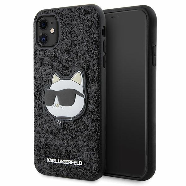 Karl Lagerfeld KLHCN61G2CPK iPhone 11 / Xr 6.1" juodas kietas dėklas Blizgučiai Choupette Emblema