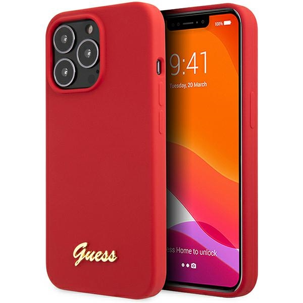 Dėklas Guess GUHCP13XLSLMGRE iPhone 13 Pro Max 6.7" raudona/bordo kietas dėklas Silikoninis Vintage Auksinis Logotipas