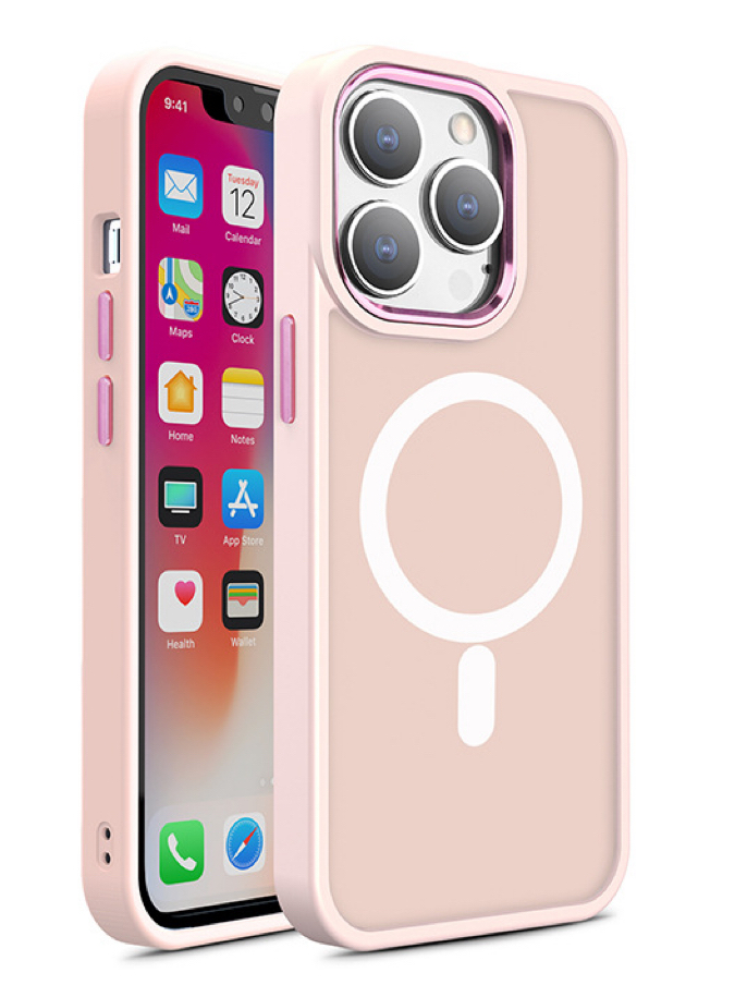 Magnetinis spalvotas matinė dėklas telefonui iPhone 15 Pro Max - rožinė