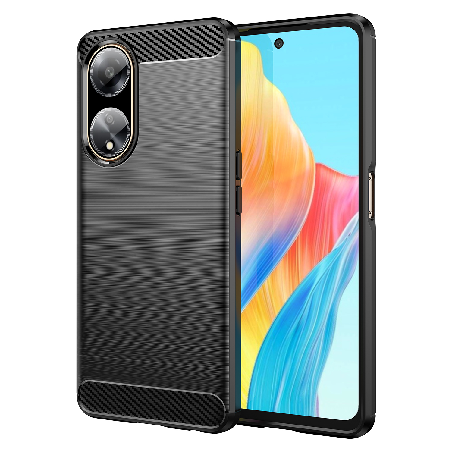 Lankstus anglies rašto dėklas Oppo A98 5G telefonui Carbon Case - juodas