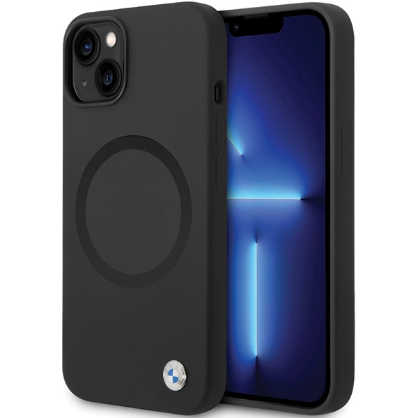 BMW BMHMP14SSILBK2 dėklas iPhone 14 - juodas Signature Liquid Silicone MagSafe