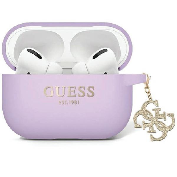 Guess GUAP2LECG4U dėklas AirPods Pro 2 dangteliui - violetinė skysta silikoninė blizganti trikampė pakabukas