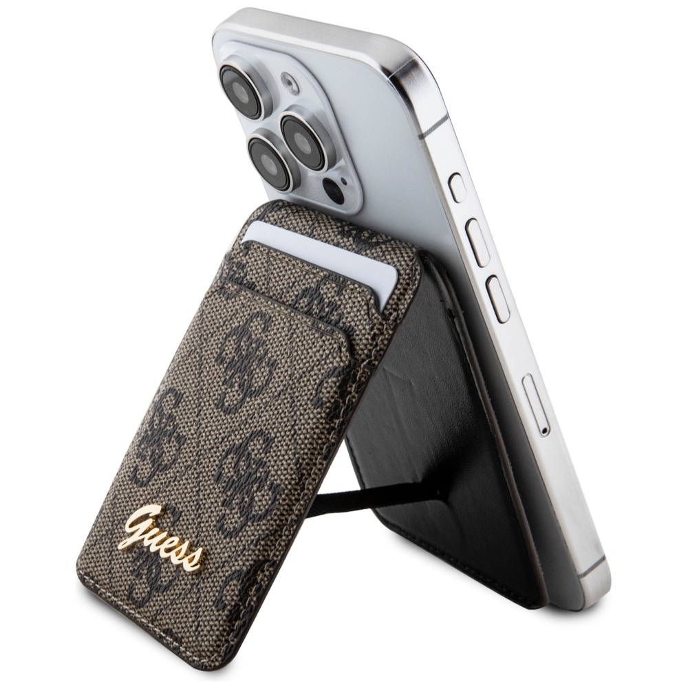 Guess Wallet Card Slot Stand GUWMSHG4SHW dėklas - rudas MagSafe 4G klasikinis logotipas