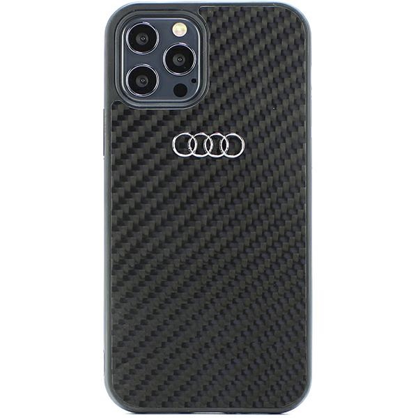 Audi anglies pluošto iPhone 12/12 Pro 6.1" juodas/juodas kietas dėklas AU-TPUPCIP12P-R8/D2-BK