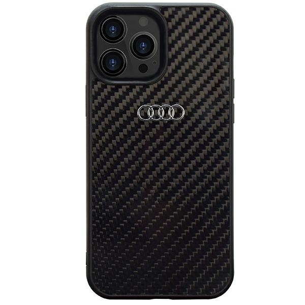 Audi Anglies pluošto iPhone 14 Pro 6.1" juodas/juodas kietas dėklas AU-TPUPCIP14P-R8/D2-BK