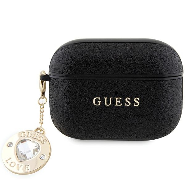 Guess GUAP2PGEHCDK dėklas AirPods Pro 2 - juodas Fixed Glitter Heart Diamond Charm