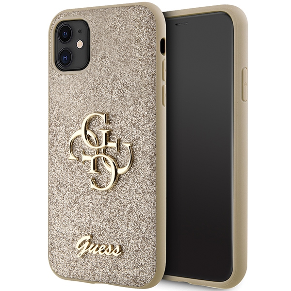 Guess GUHCN61HG4SGD dėklas iPhone 11 / Xr - auksinis Glitter Script Big 4G