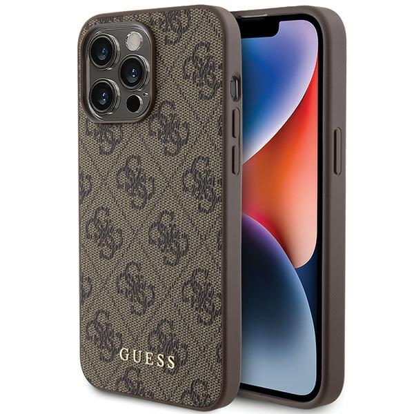 Guess 4G Metal Gold Logo dėklas telefonui iPhone 15 Pro Max - ruda