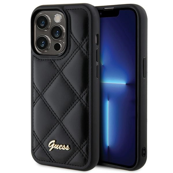 Guess Quilted Metal Logo dėklas telefonui iPhone 15 Pro Max - juodas