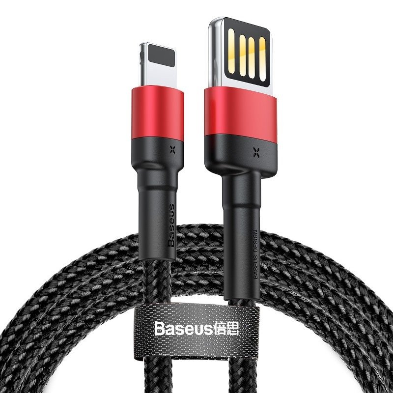 Baseus Cafule Dvipusis USB Lightning kabelis 2,4A 1m (juodas+raudonas)