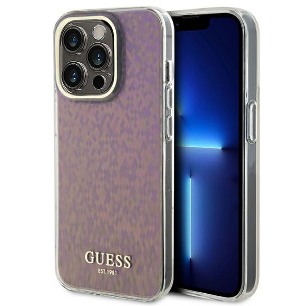 Guess GUHCP15XHDECMP iPhone 15 Pro Max 6.7" rožinis/rožinis kietas dėklas IML Faceted Mirror Disco Iridescent