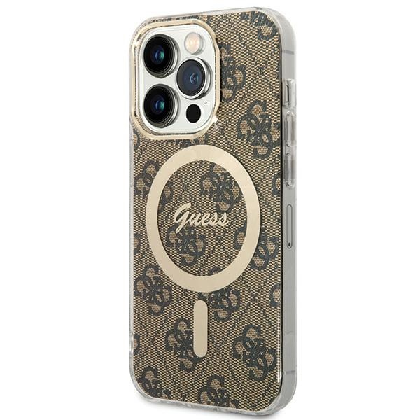 Guess IML 4G magnetinis dėklas telefonui iPhone 15 Pro - rudas
